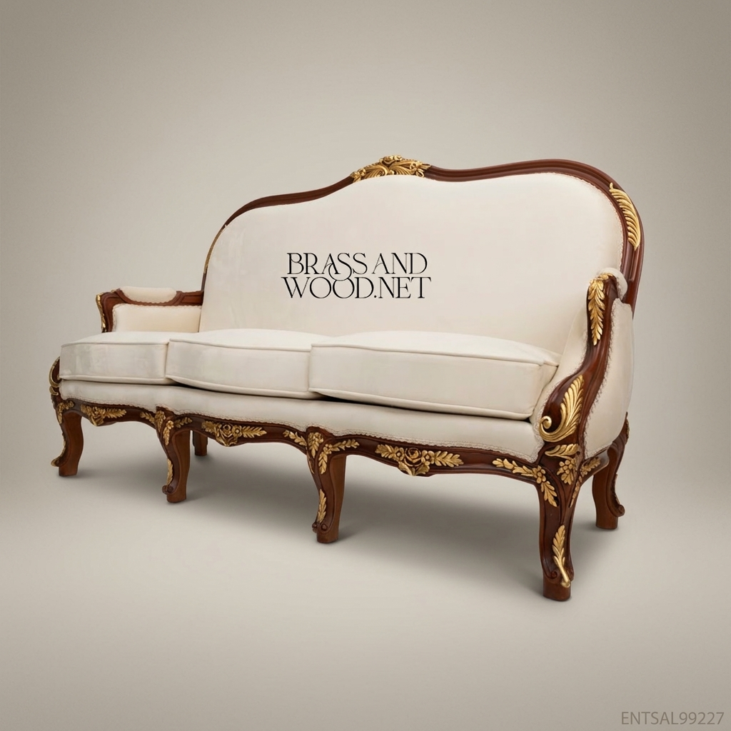 2-Seat Louis XV Gilded Salon Sofa – Gold Carved Frame