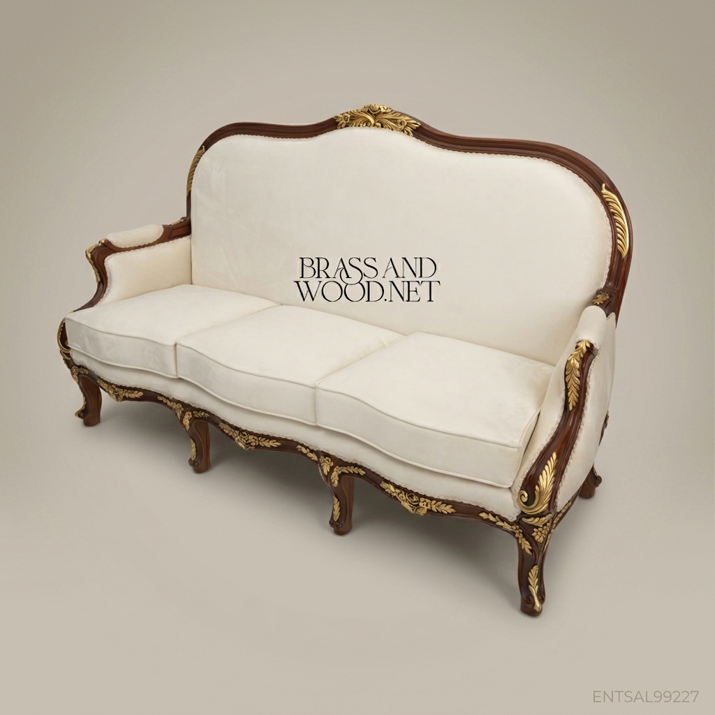 2-Seat Louis XV Gilded Salon Sofa – Gold Carved Frame