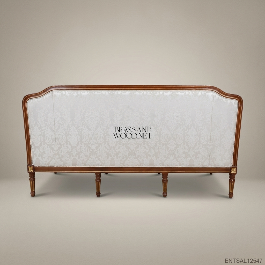2-Seat Louis XVI Damask Salon Sofa with Gilt Wood Frame