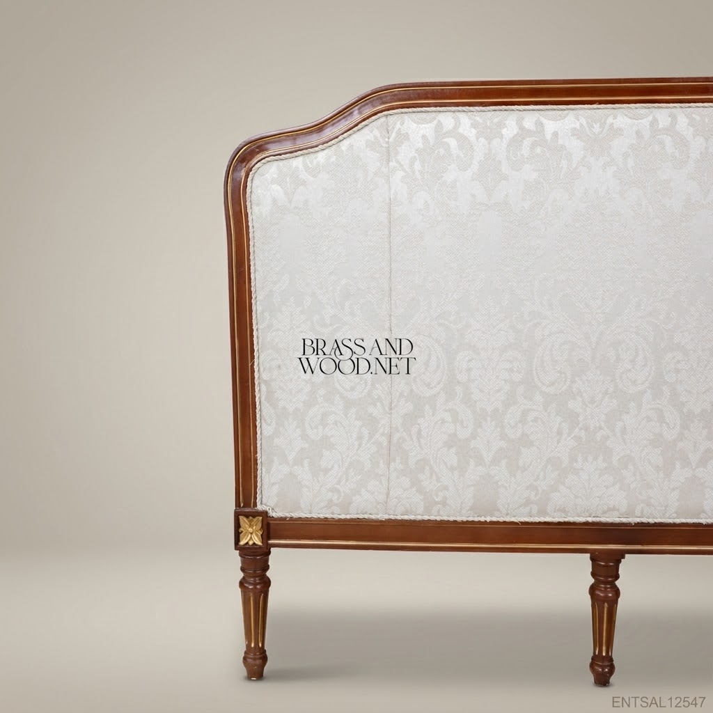 2-Seat Louis XVI Damask Salon Sofa with Gilt Wood Frame