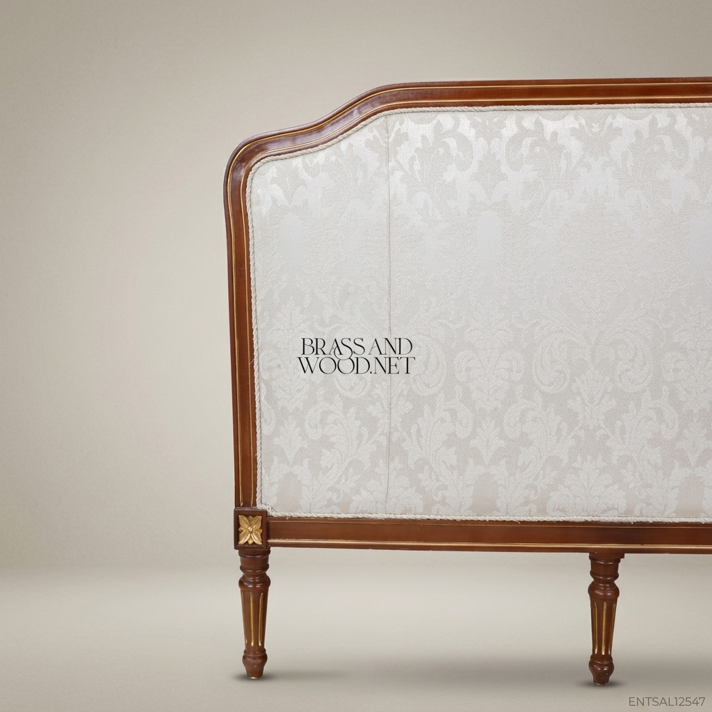 2-Seat Louis XVI Damask Salon Sofa with Gilt Wood Frame