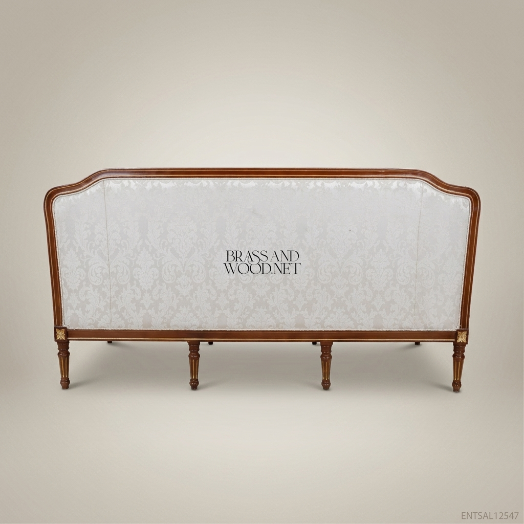 2-Seat Louis XVI Damask Salon Sofa with Gilt Wood Frame