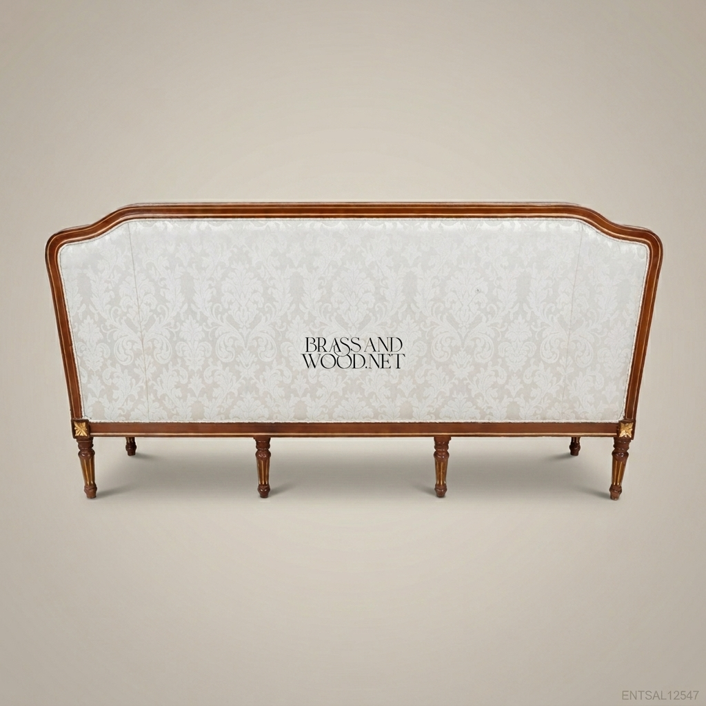 2-Seat Louis XVI Damask Salon Sofa with Gilt Wood Frame