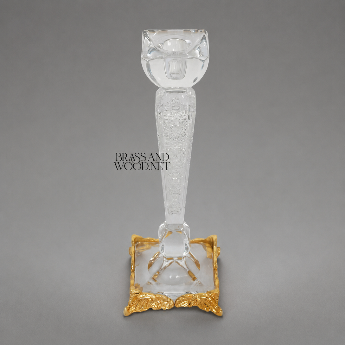 Ornate Crystal Candlestick Holder with Gold Base