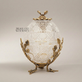Fabergé-Inspired Crystal Egg Bonbonnière with Floral Brass Stand — Antique Gold