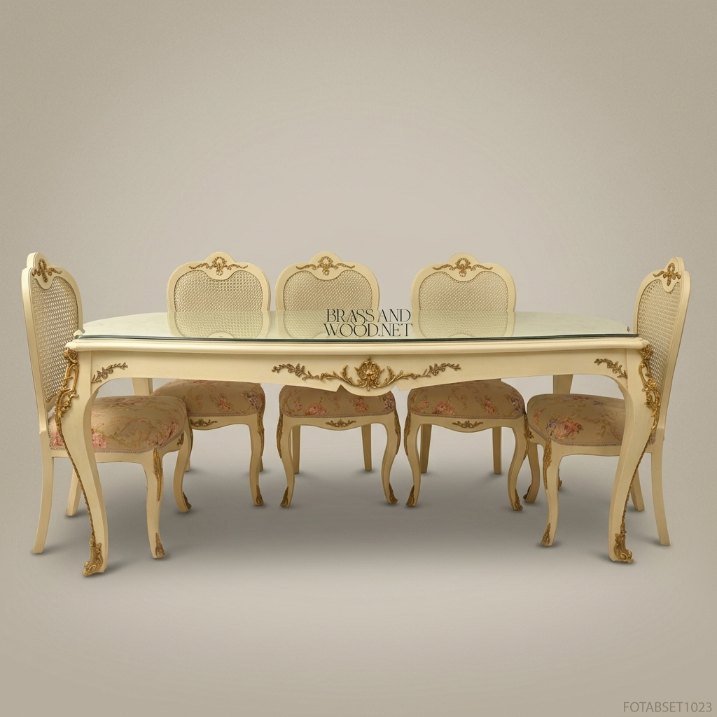 Louis XV Ivory & Gold Carved Dining Suite