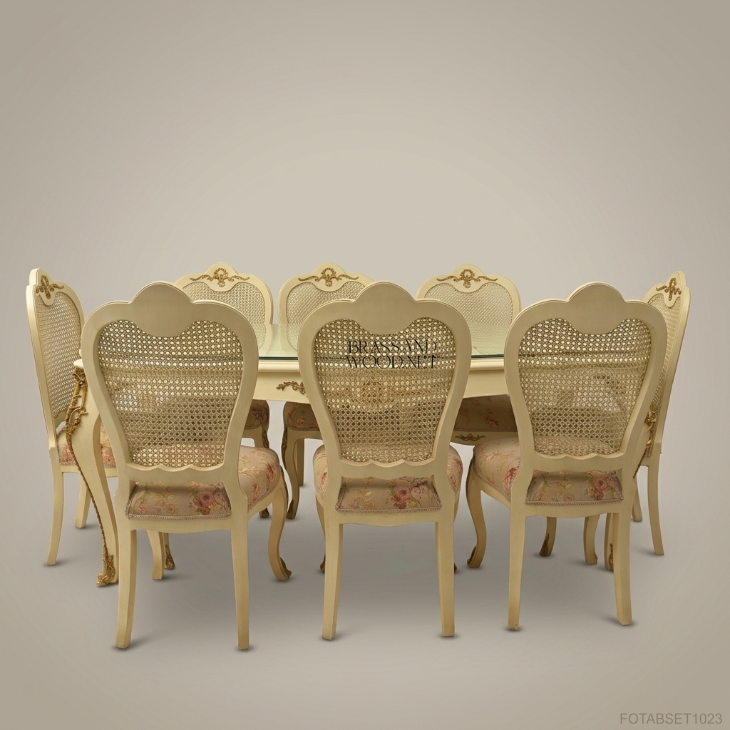 Louis XV Ivory & Gold Carved Dining Suite