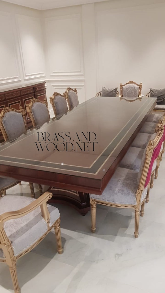 Louis XVI Damask Dining Suite — Table, Chairs & Buffet