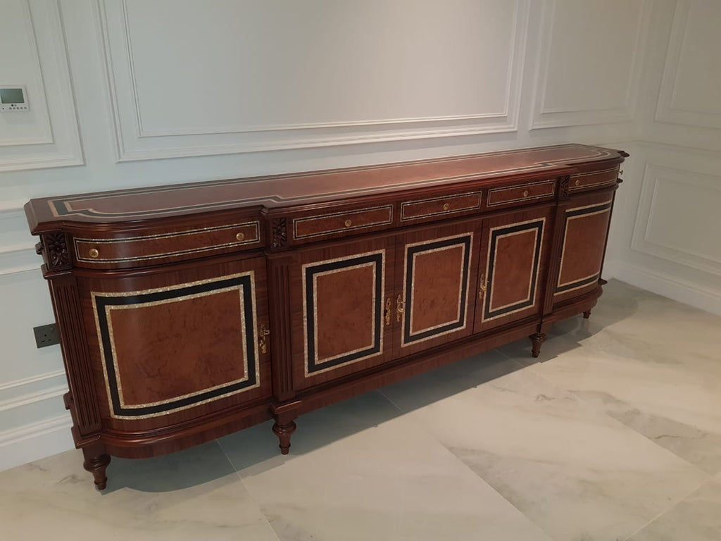 Louis XVI Damask Dining Suite — Table, Chairs & Buffet