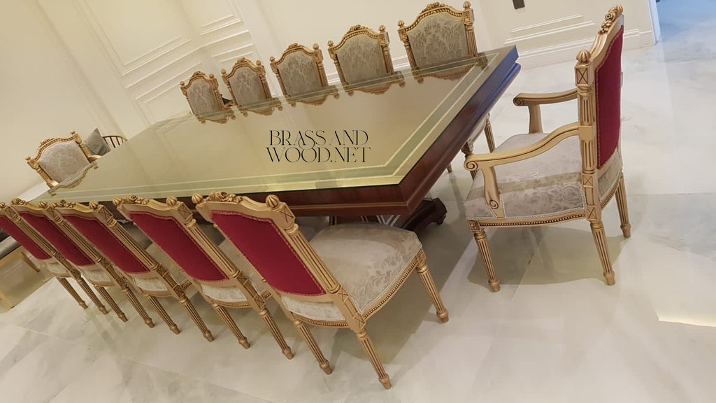 Louis XVI Damask Dining Suite — Table, Chairs & Buffet