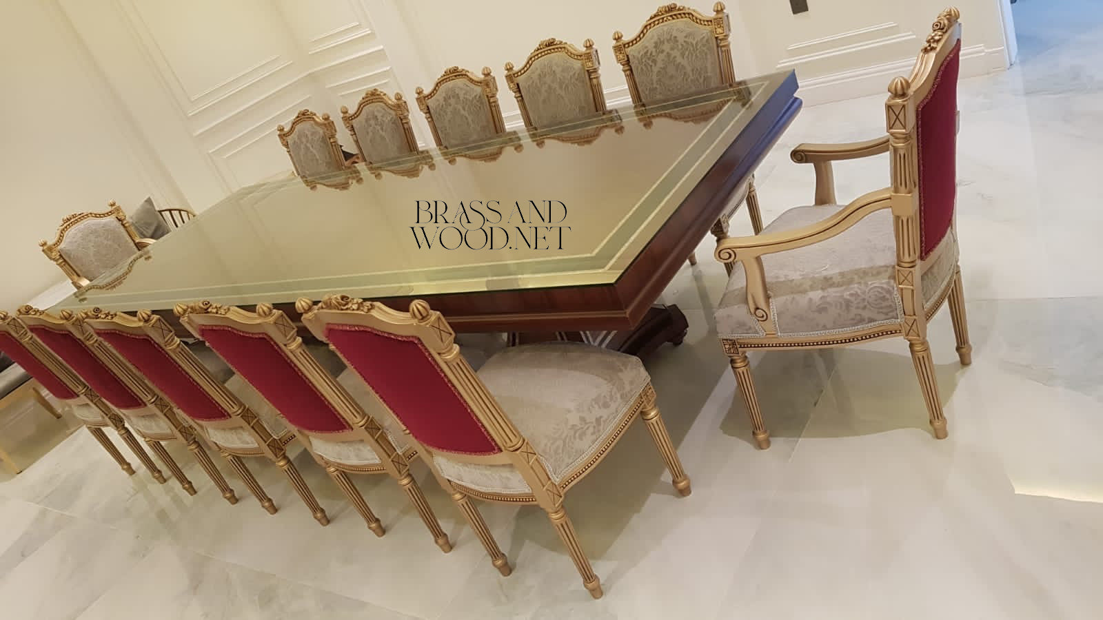 Louis XVI Damask Dining Suite — Table, Chairs & Buffet