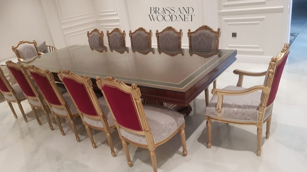 Louis XVI Damask Dining Suite — Table, Chairs & Buffet