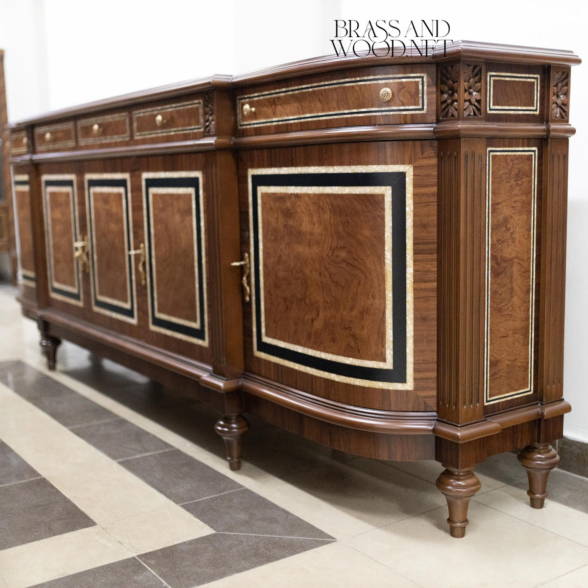 Louis XVI Damask Dining Suite — Table, Chairs & Buffet