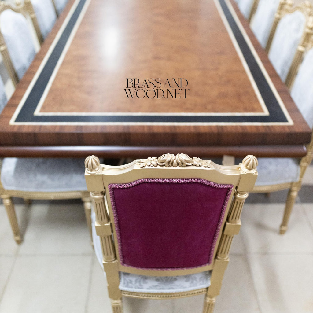 Louis XVI Damask Dining Suite — Table, Chairs & Buffet