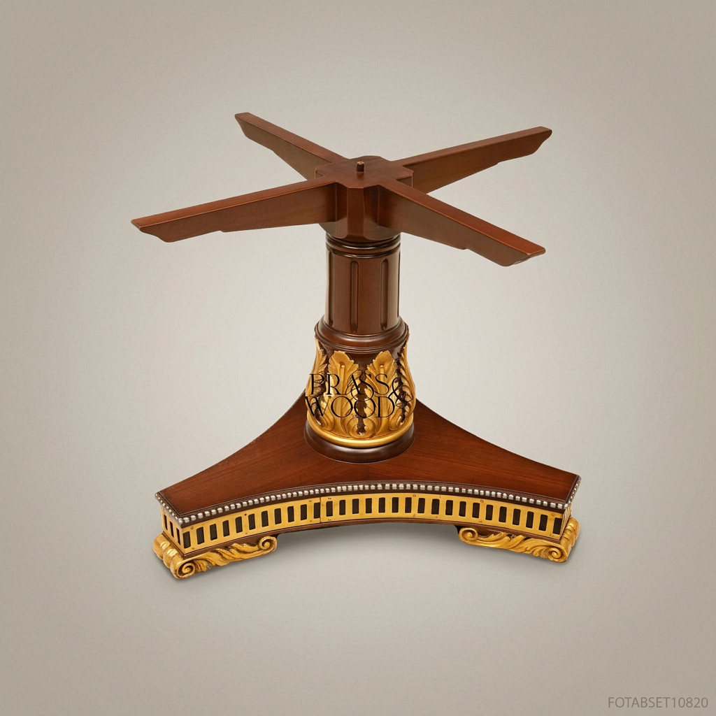 Brass & Wood Empire Pedestal Dining Table — 14 Persons