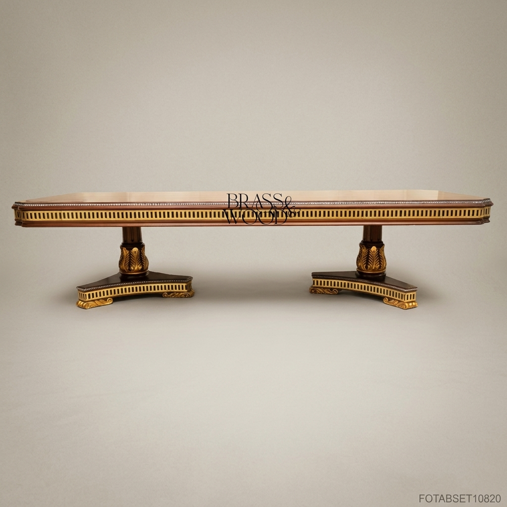 Brass & Wood Empire Pedestal Dining Table — 14 Persons