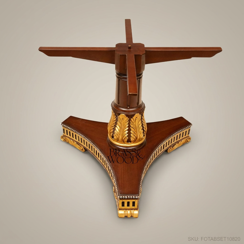 Brass & Wood Empire Pedestal Dining Table — 26 Persons