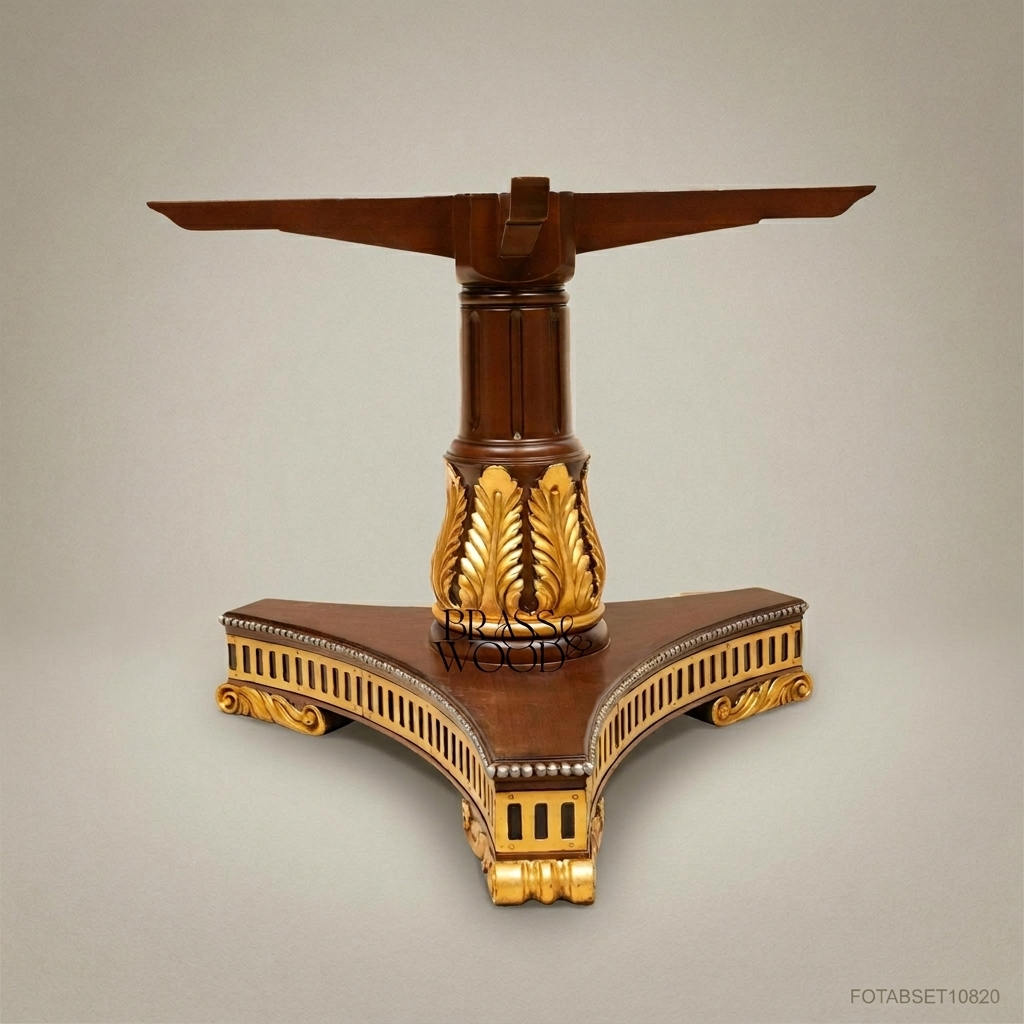 Brass & Wood Empire Pedestal Dining Table — 6 Persons