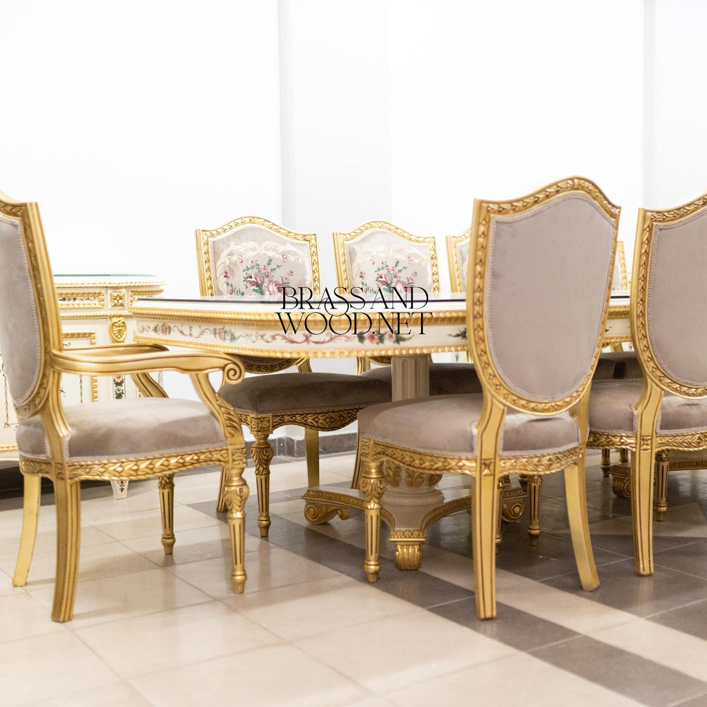 Louis XVI Floral Hand-Painted Dining Set