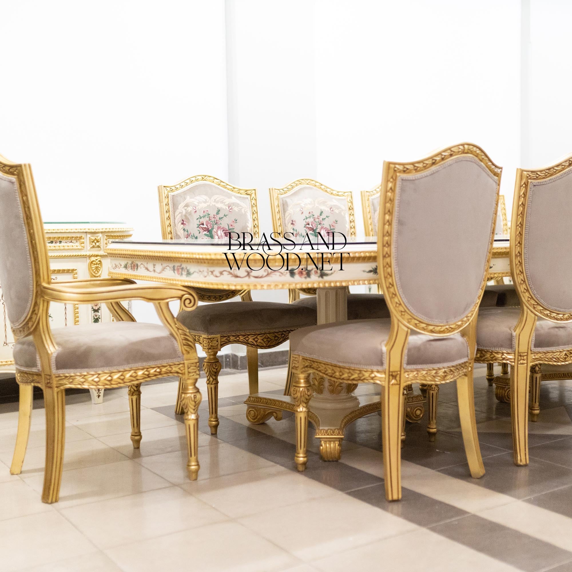 Louis XVI Floral Hand-Painted Dining Set