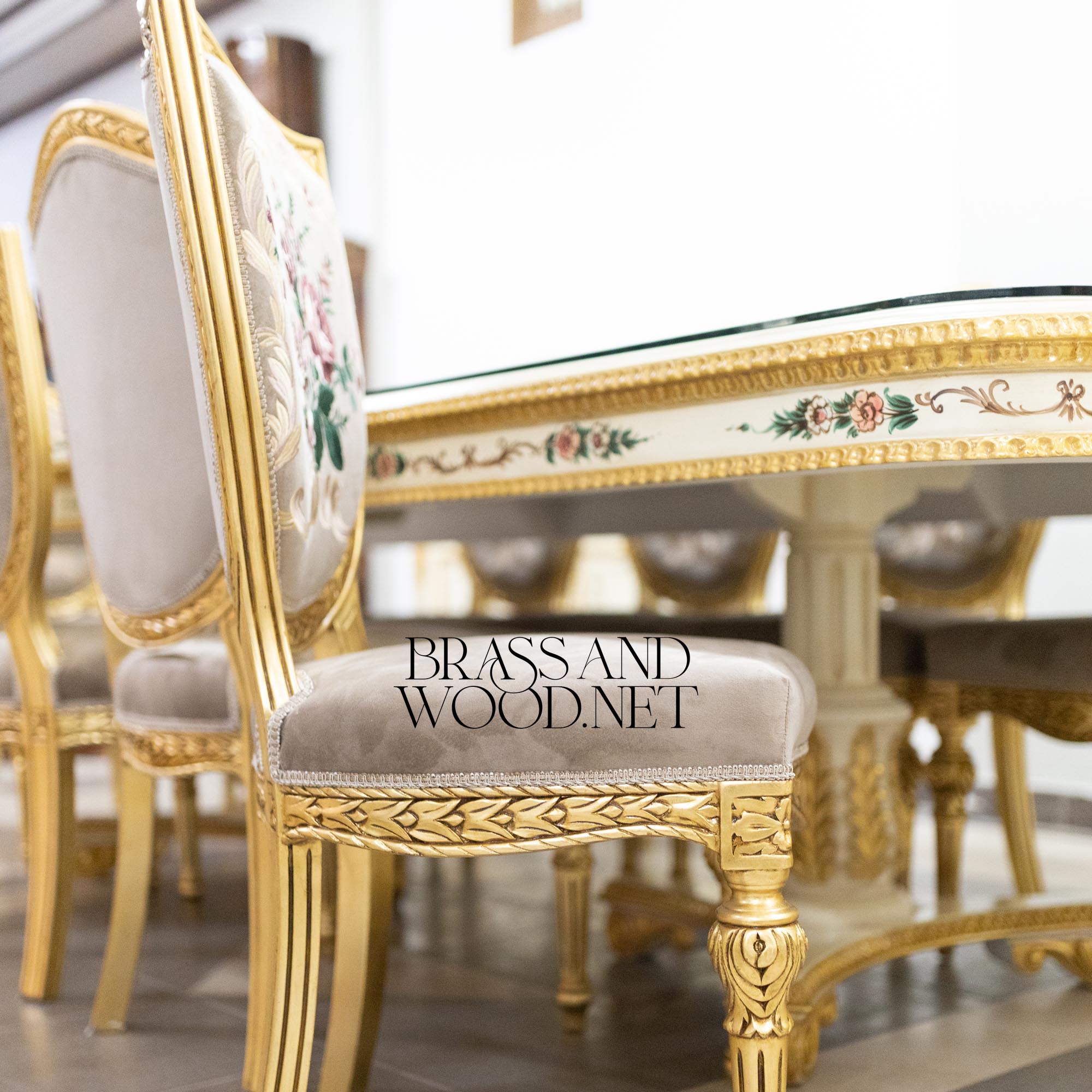 Louis XVI Floral Hand-Painted Dining Set