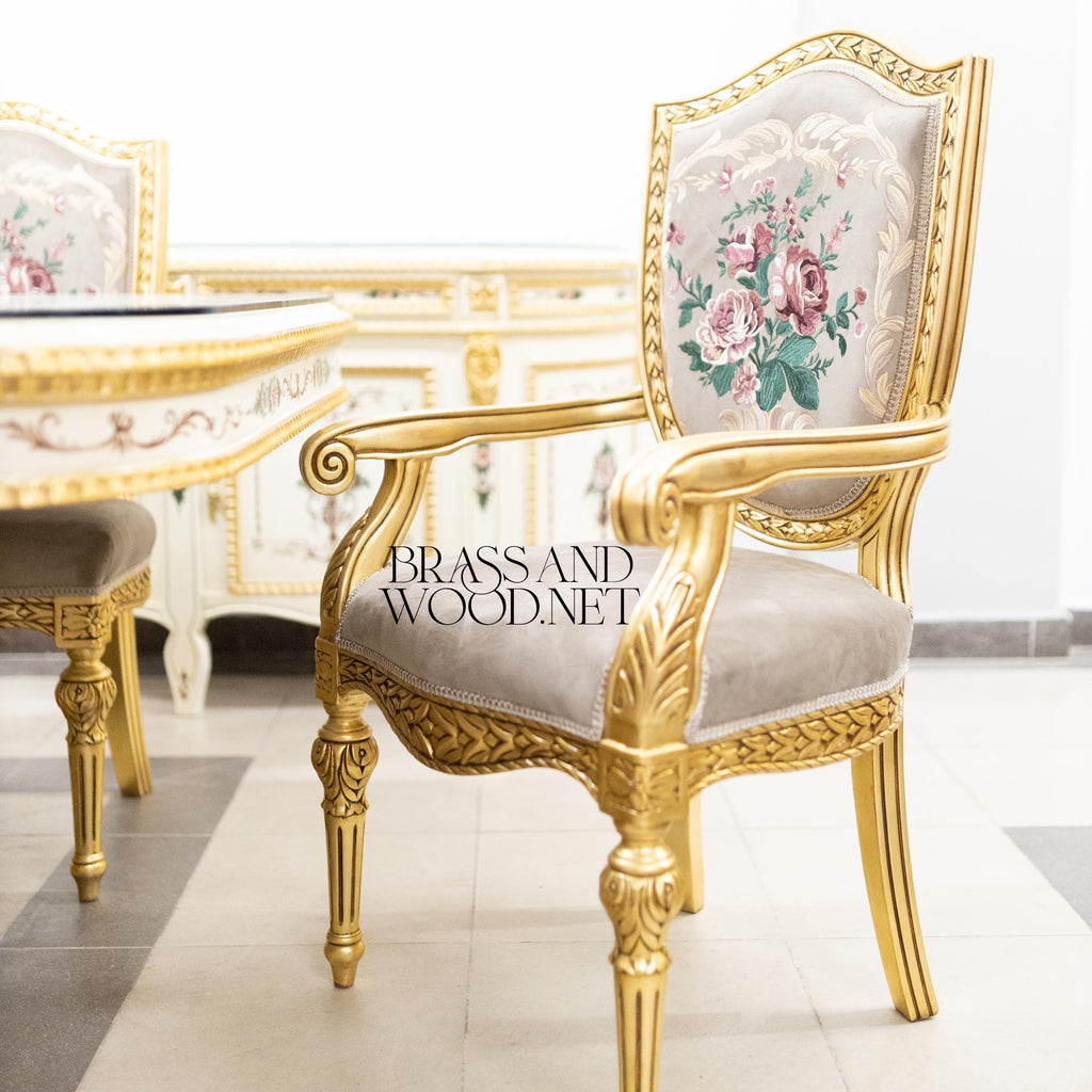 Louis XVI Floral Hand-Painted Dining Set