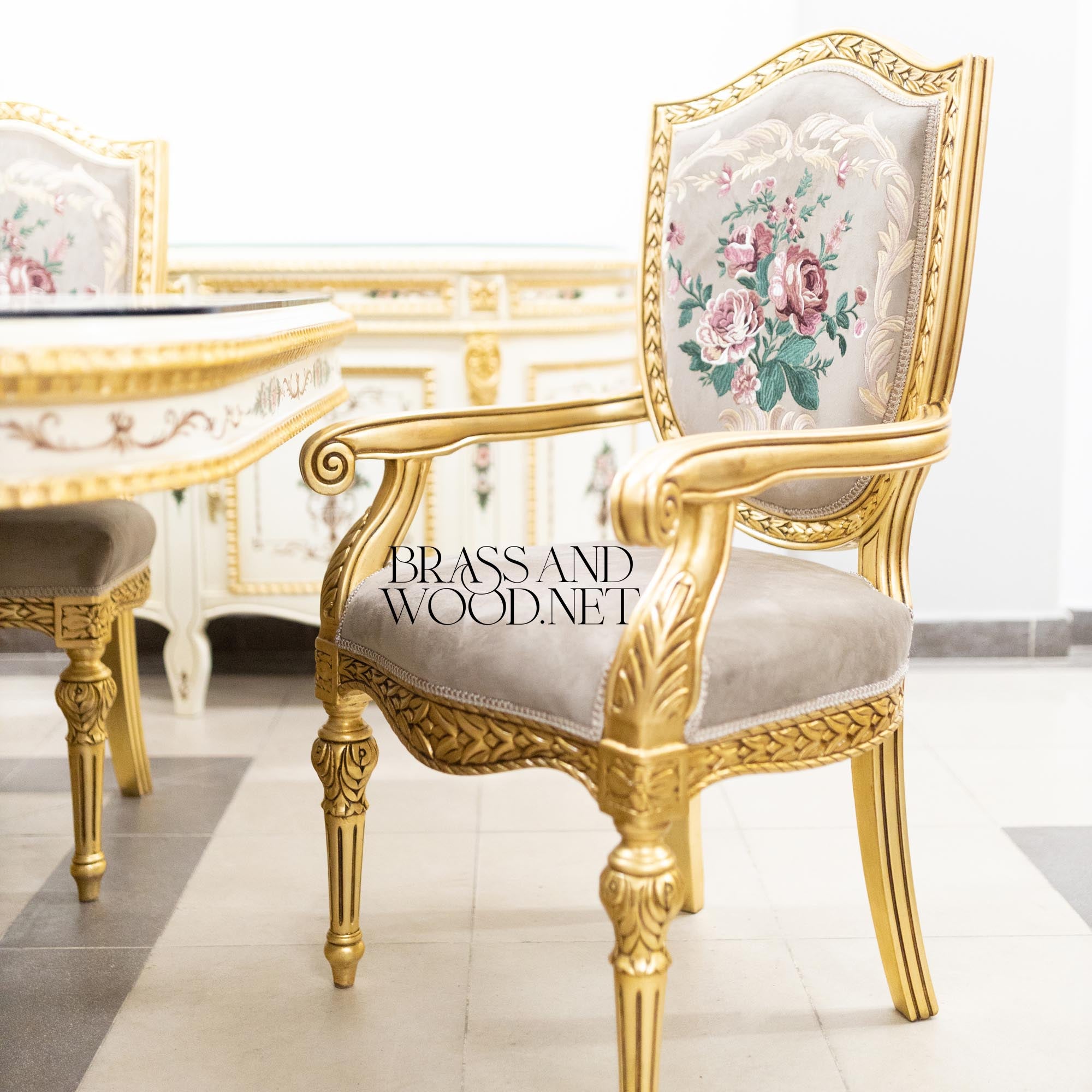 Louis XVI Floral Hand-Painted Dining Set