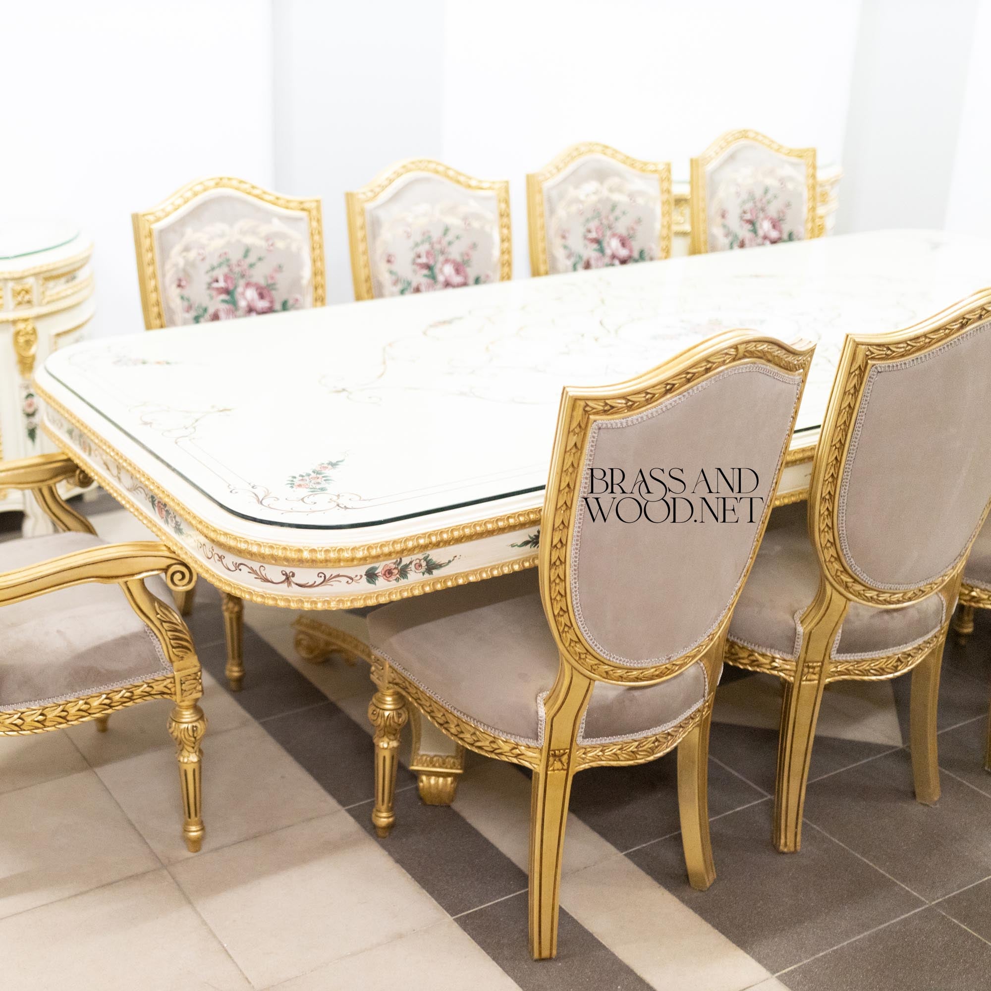 Louis XVI Floral Hand-Painted Dining Set