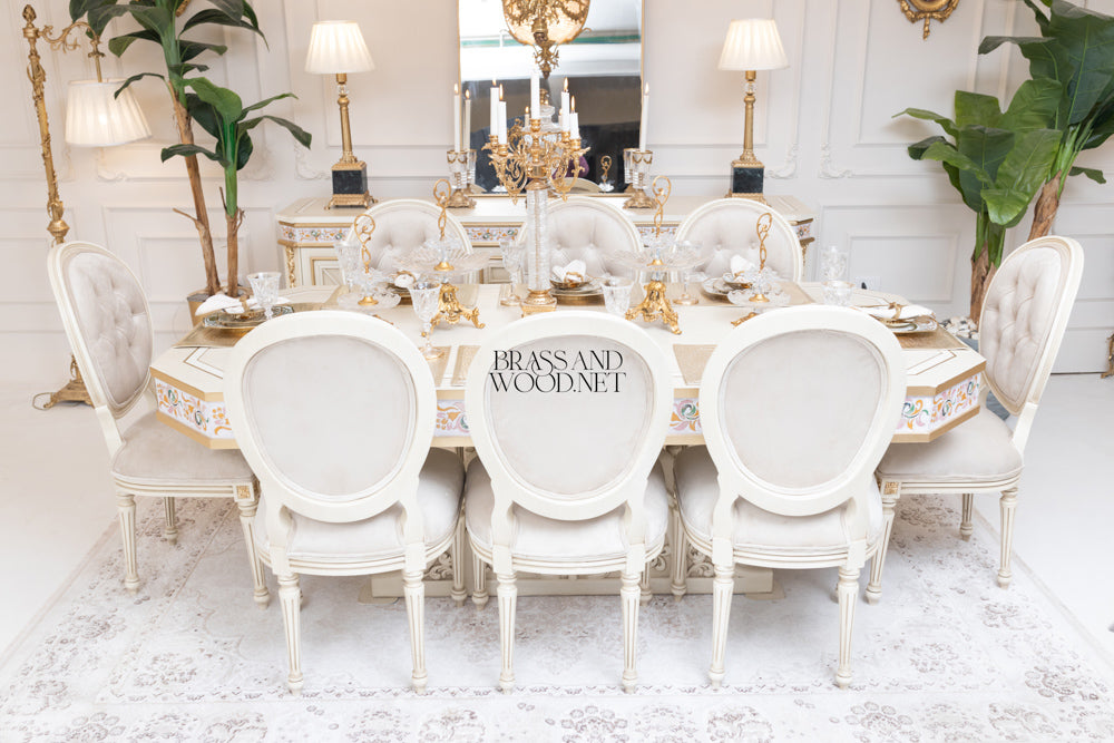 Louis XVI Ivory & Gold Medallion Dining Set