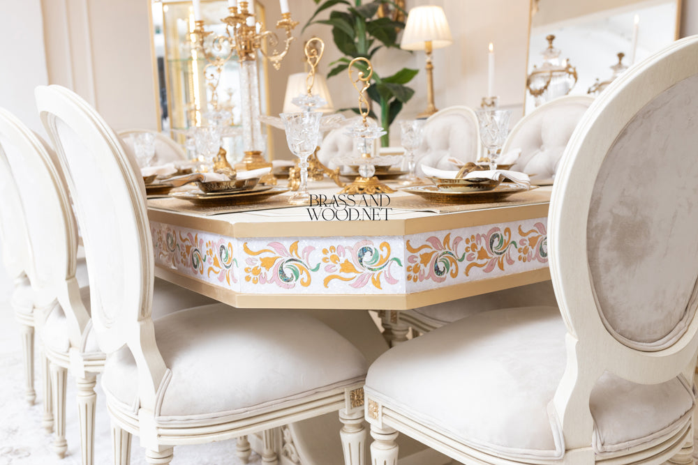 Louis XVI Ivory & Gold Medallion Dining Set