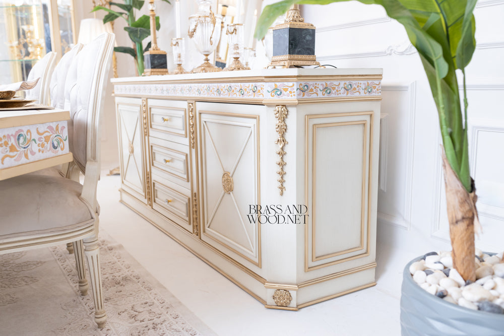 Louis XVI Ivory & Gold Medallion Dining Set