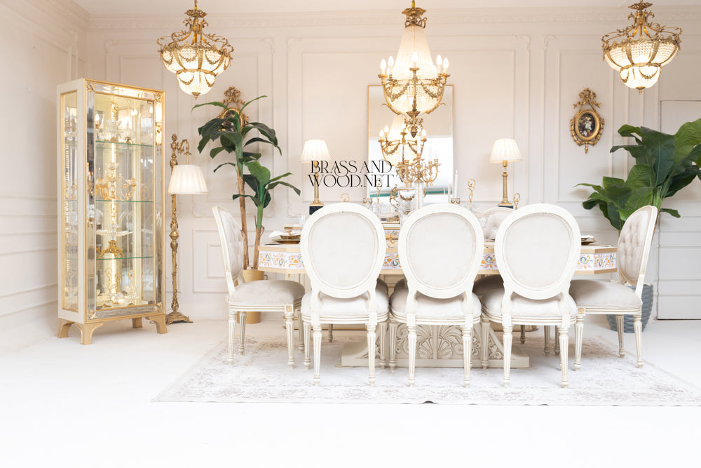 Louis XVI Ivory & Gold Medallion Dining Set
