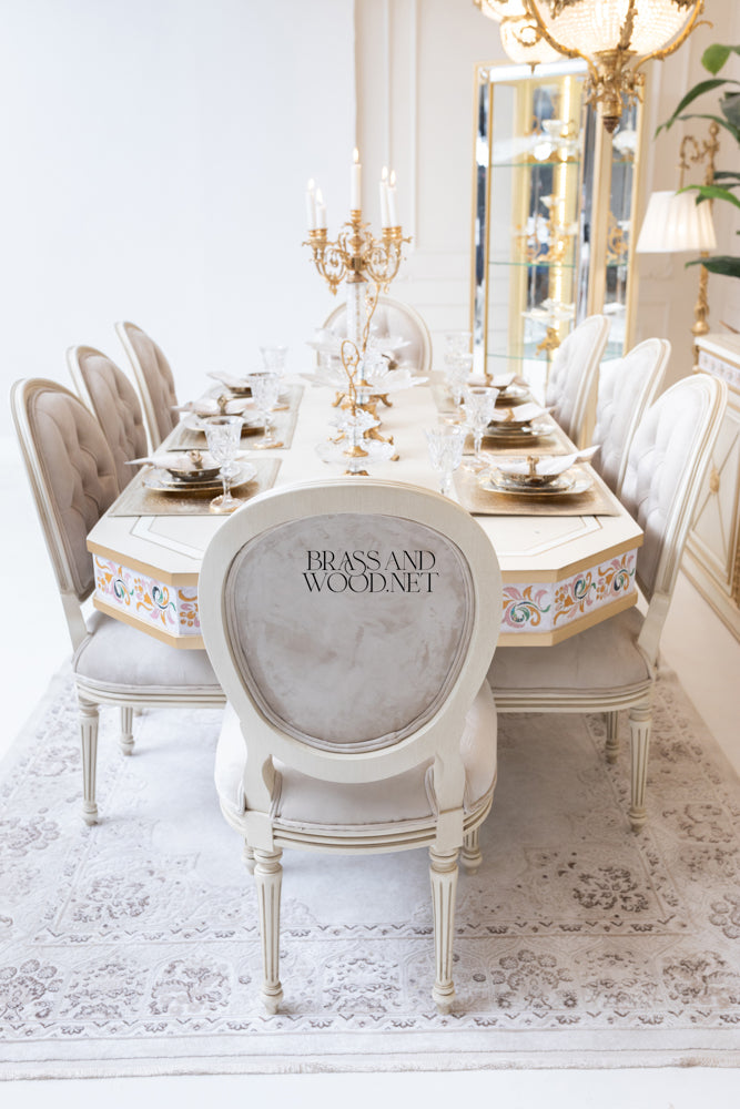 Louis XVI Ivory & Gold Medallion Dining Set