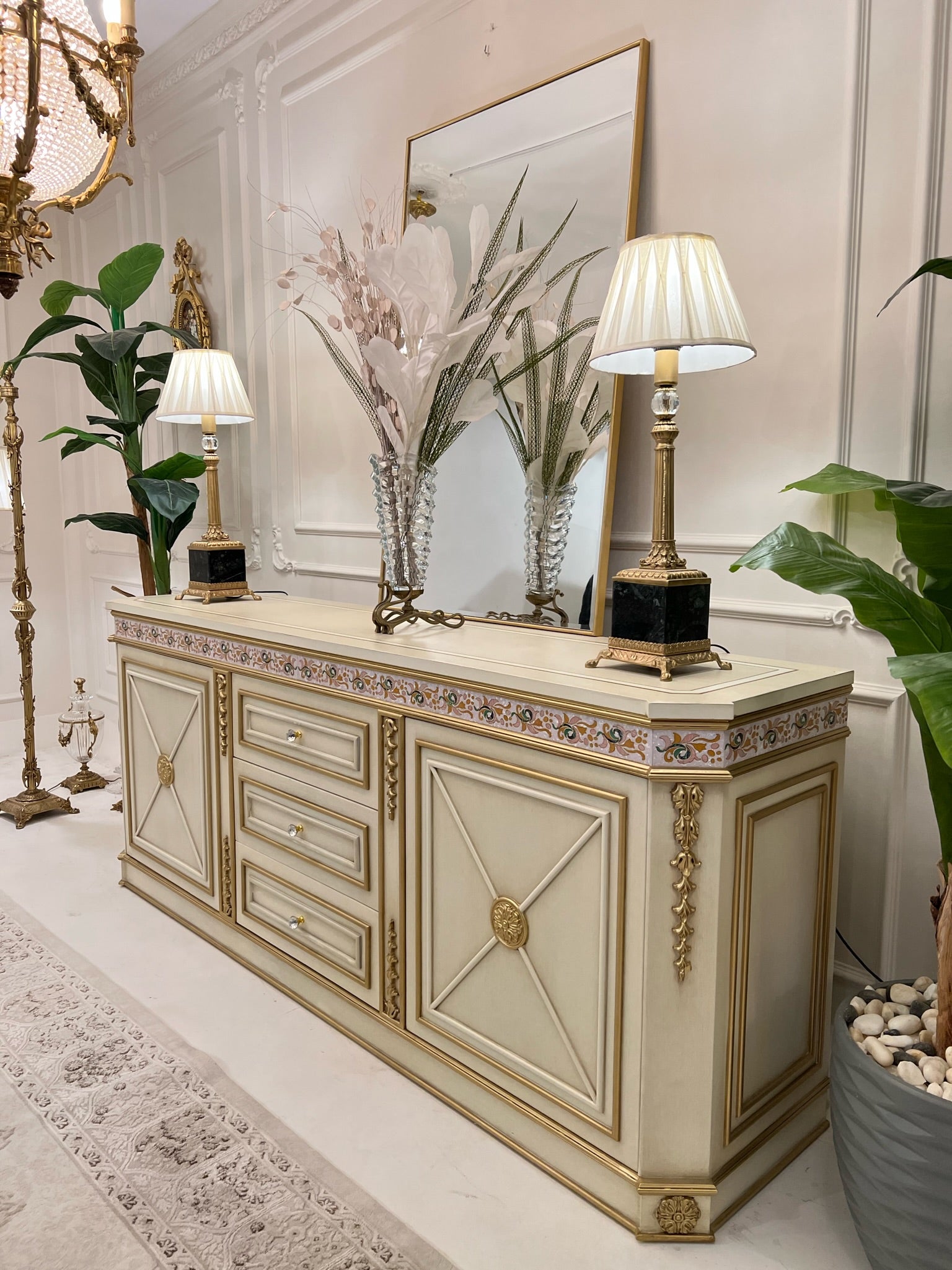 Louis XVI Ivory & Gold Medallion Dining Set