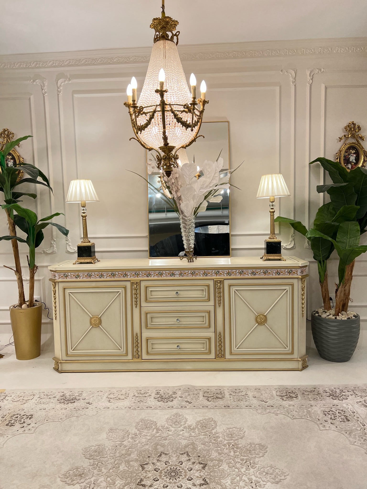 Louis XVI Ivory & Gold Medallion Dining Set