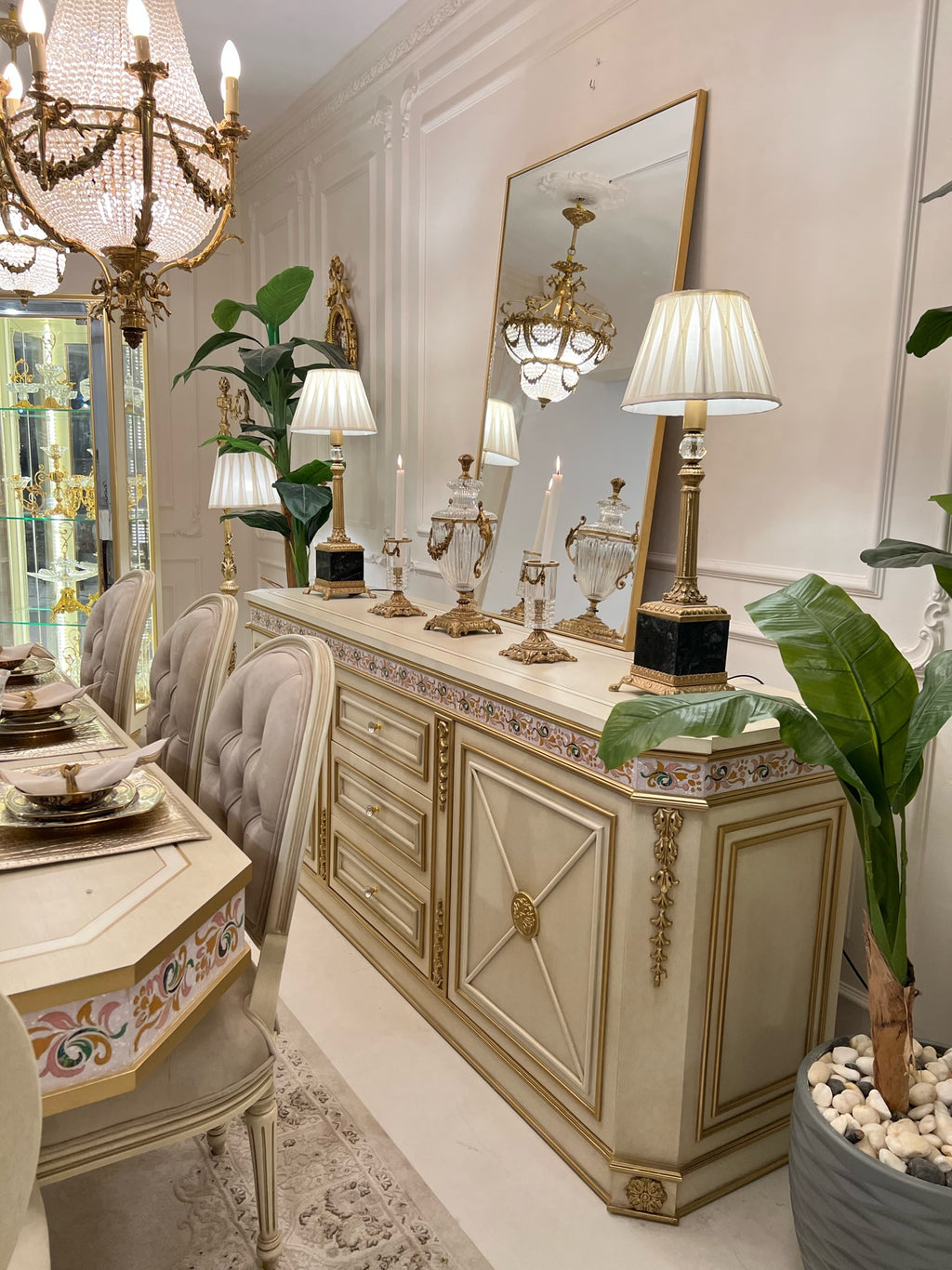 Louis XVI Ivory & Gold Medallion Dining Set