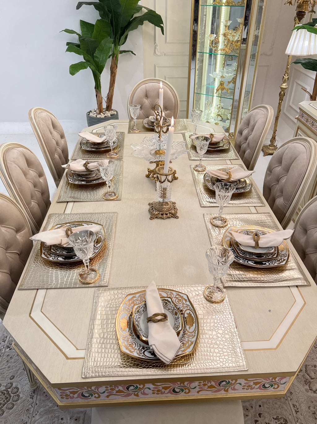 Louis XVI Ivory & Gold Medallion Dining Set