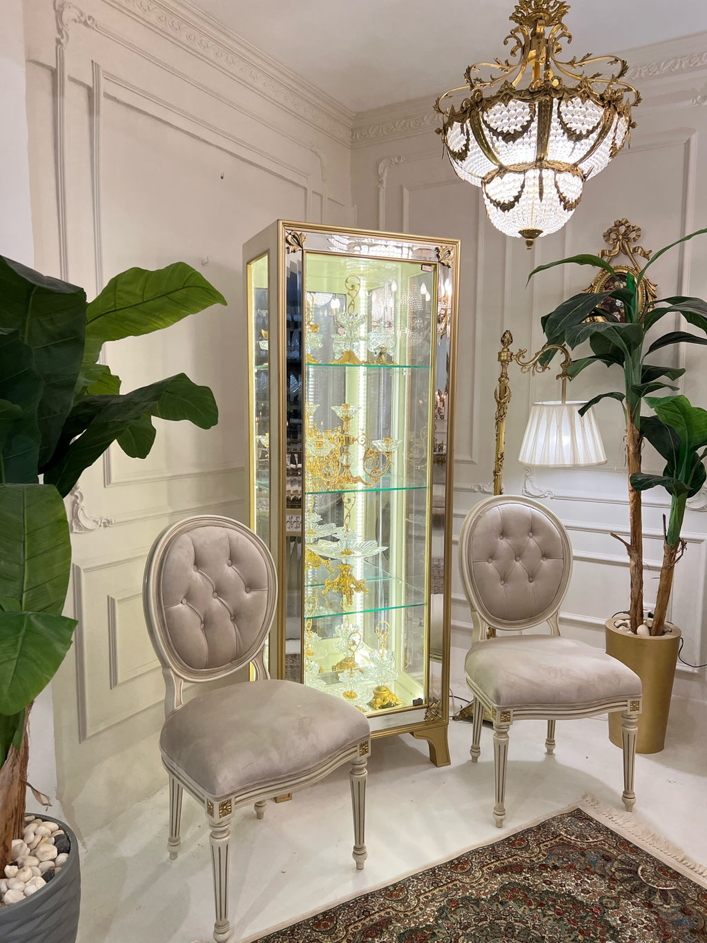 Louis XVI Ivory & Gold Medallion Dining Set