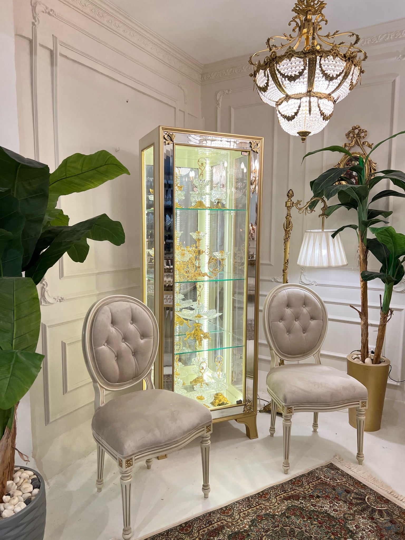 Louis XVI Ivory & Gold Medallion Dining Set