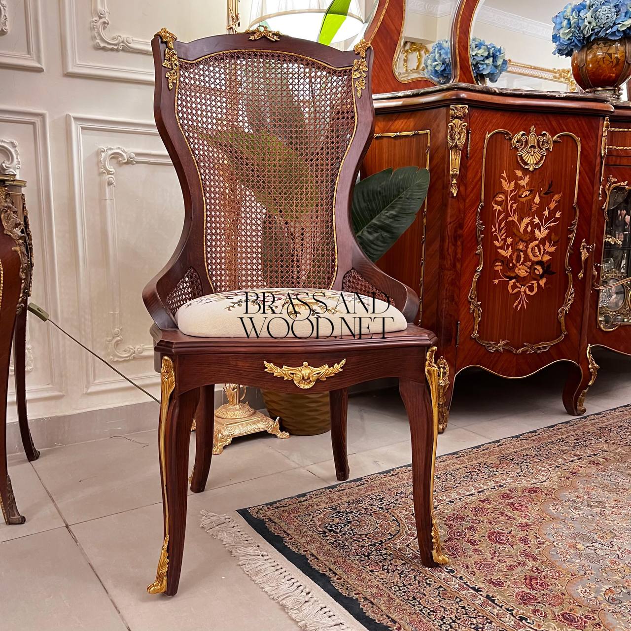 Louis XV Marquetry & Cane Dining Suite