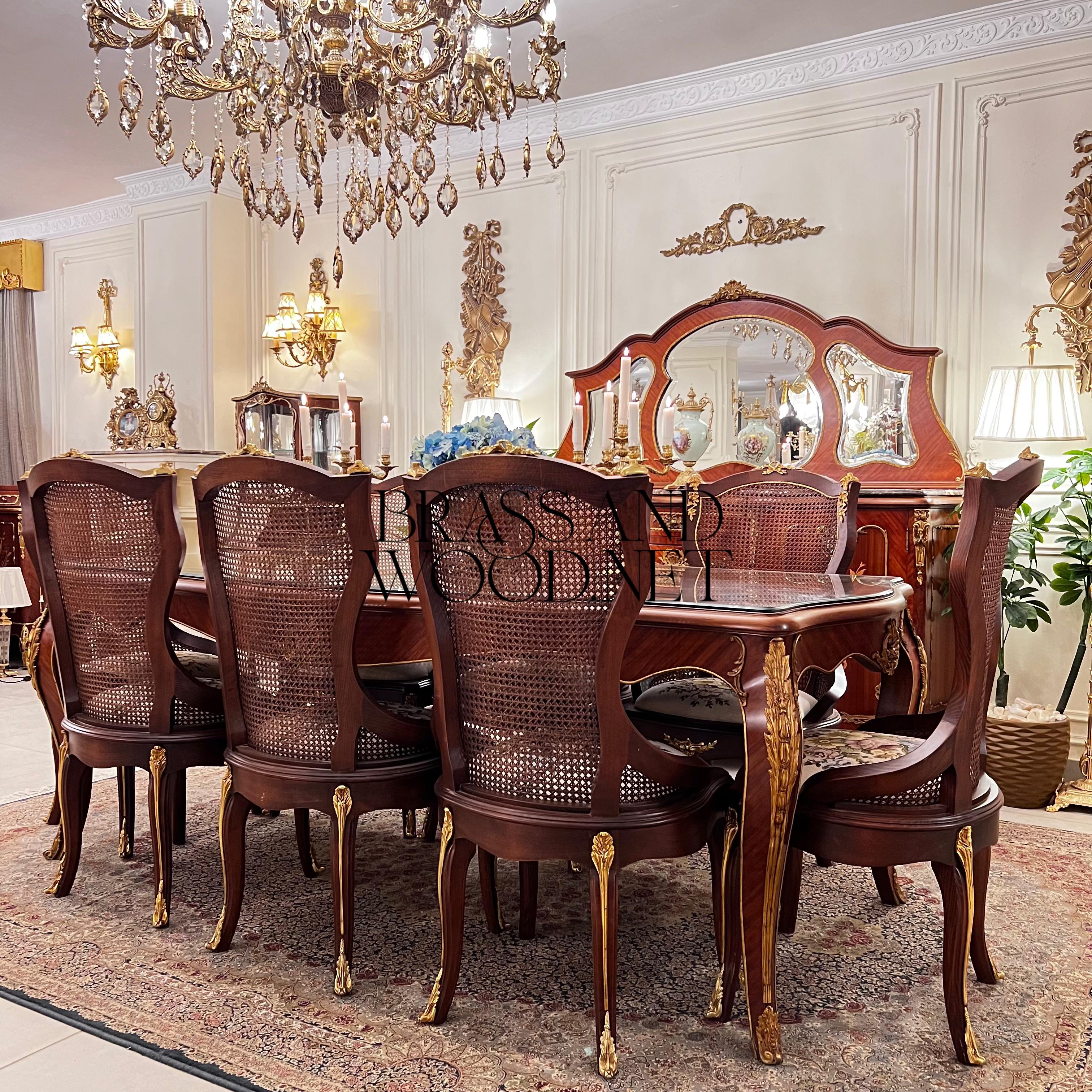 Louis XV Marquetry & Cane Dining Suite