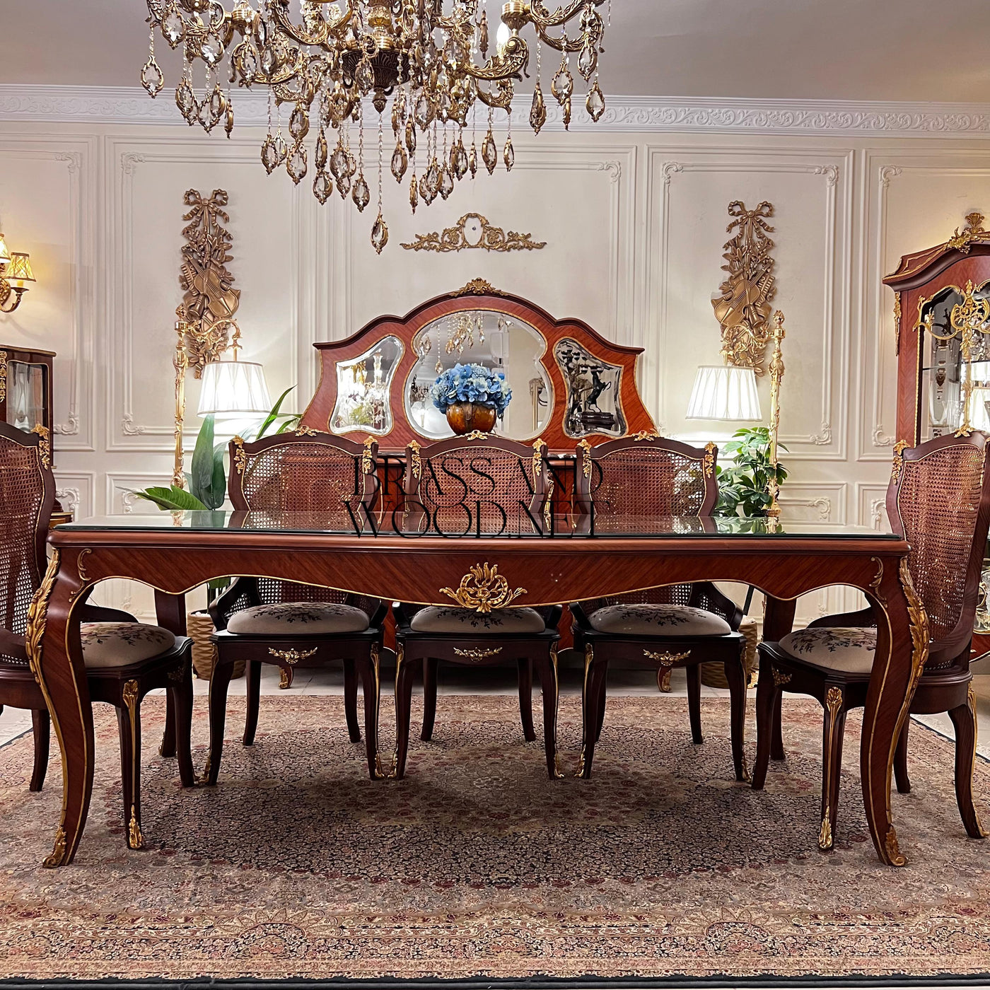 Louis XV Marquetry & Cane Dining Suite