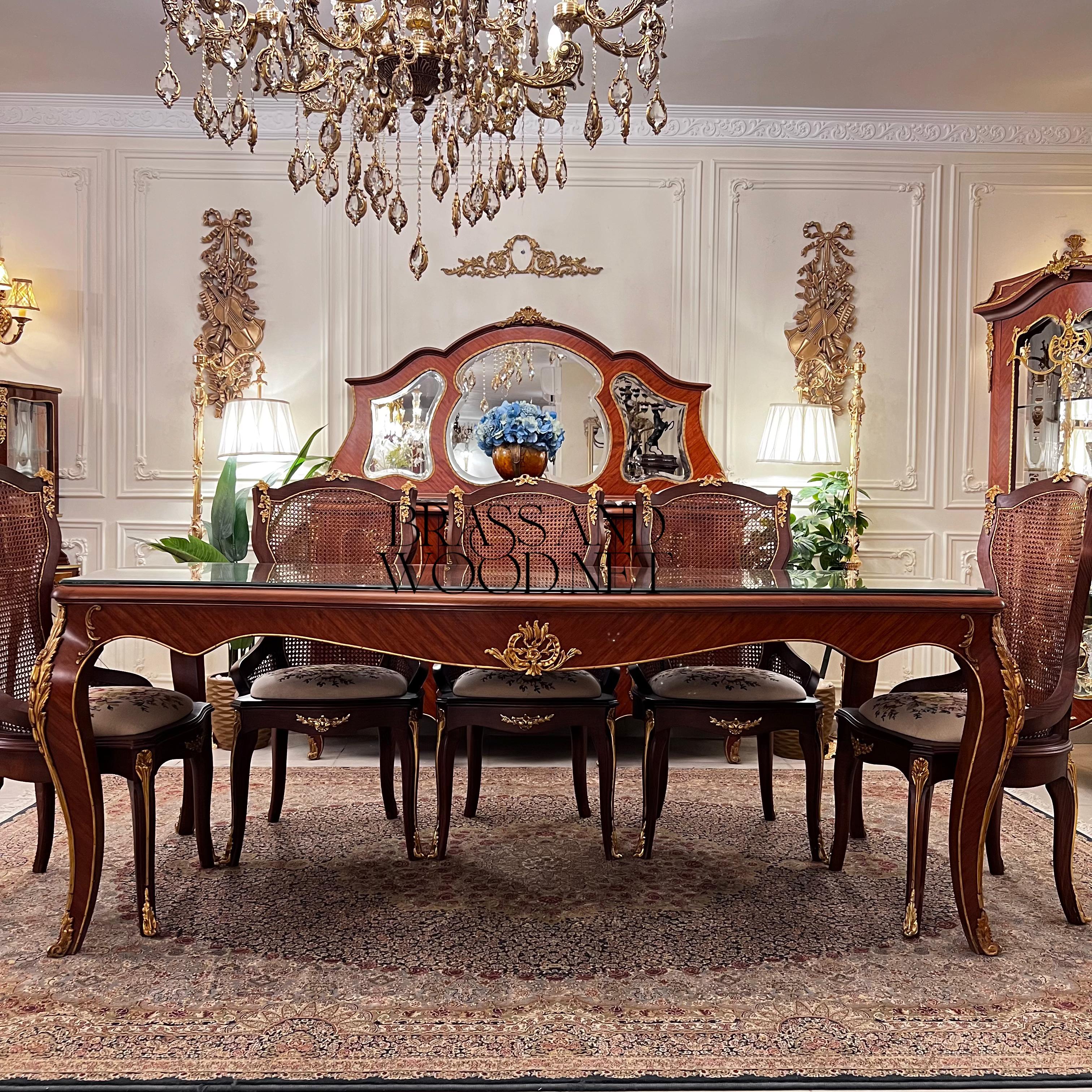 Louis XV Marquetry & Cane Dining Suite