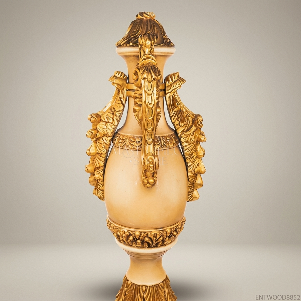 French Baroque Carved Urn Pedestal Column — Acanthus & Scroll Ceremonial Stand