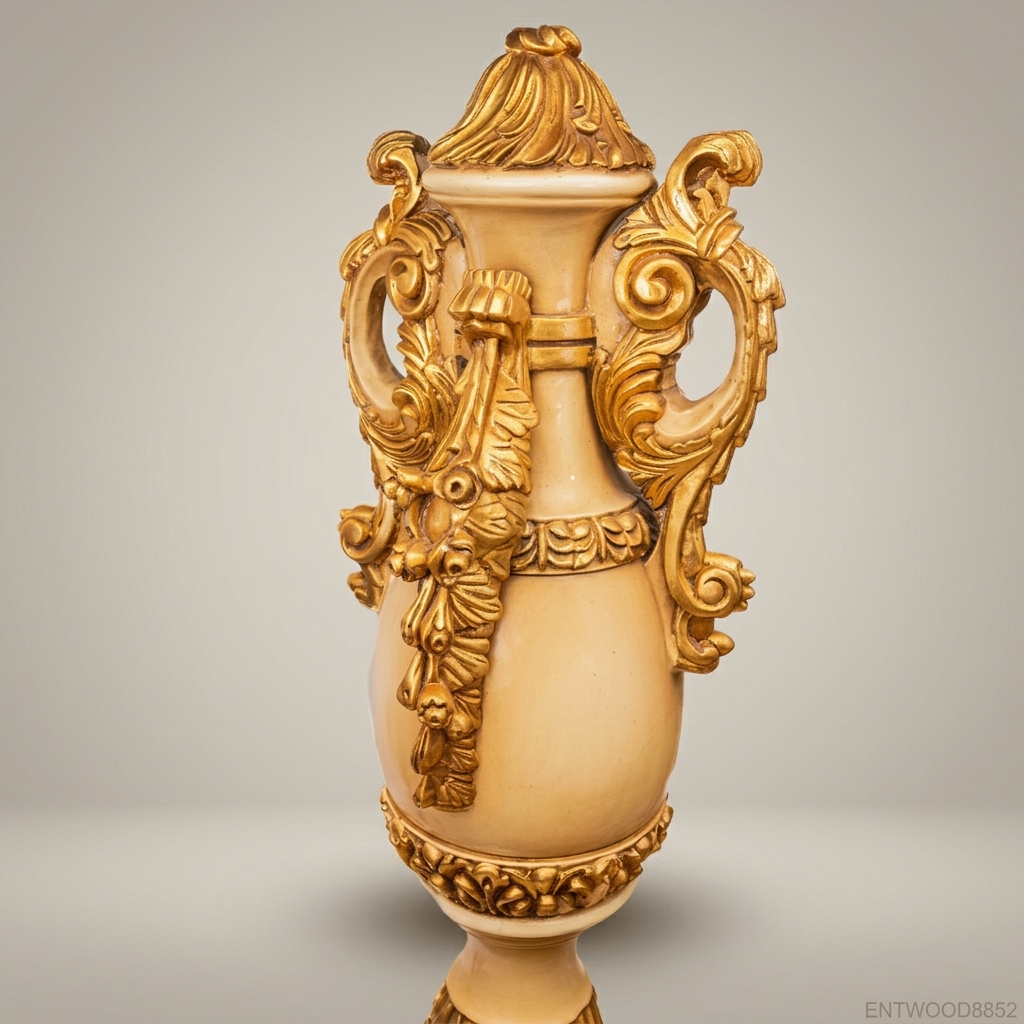 French Baroque Carved Urn Pedestal Column — Acanthus & Scroll Ceremonial Stand