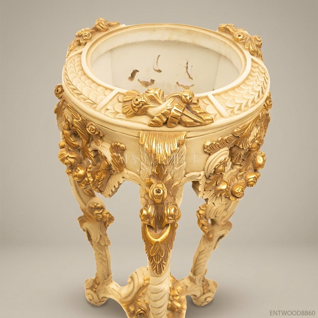 French Baroque Carved Wood Pedestal Stand – Eagle-Head Acanthus Column with Gold Highlights