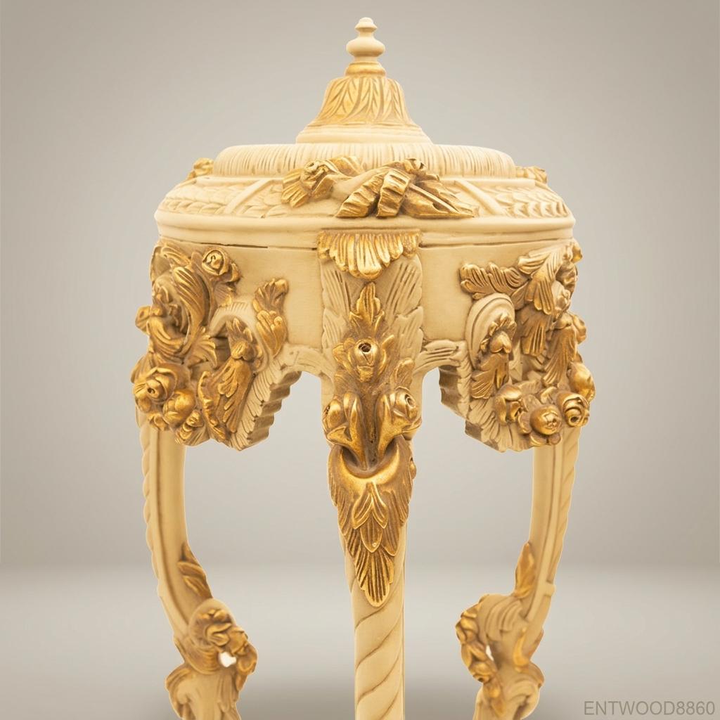 French Baroque Carved Wood Pedestal Stand – Eagle-Head Acanthus Column with Gold Highlights