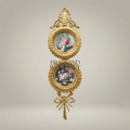 French Neoclassical Brass Double Medallion Wall Frame - Floral Miniature with Palmette Crown & Bow Drop — Gold