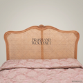 French Provincial Rococo Cane & Carved Wood Bedroom Set - Arched Headboard with Tri-Fold Mirror