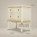 French Provincial Rococo Nightstand with Hand-Painted Floral Relief & Marble Top